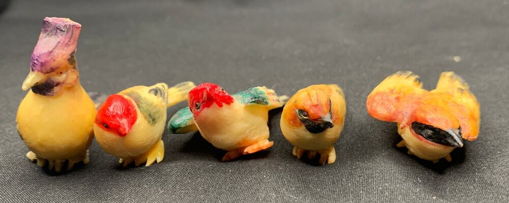 Vintage Miniature Hand Painted Plastic Bird Figurines Set of 5 Hong Kong Era